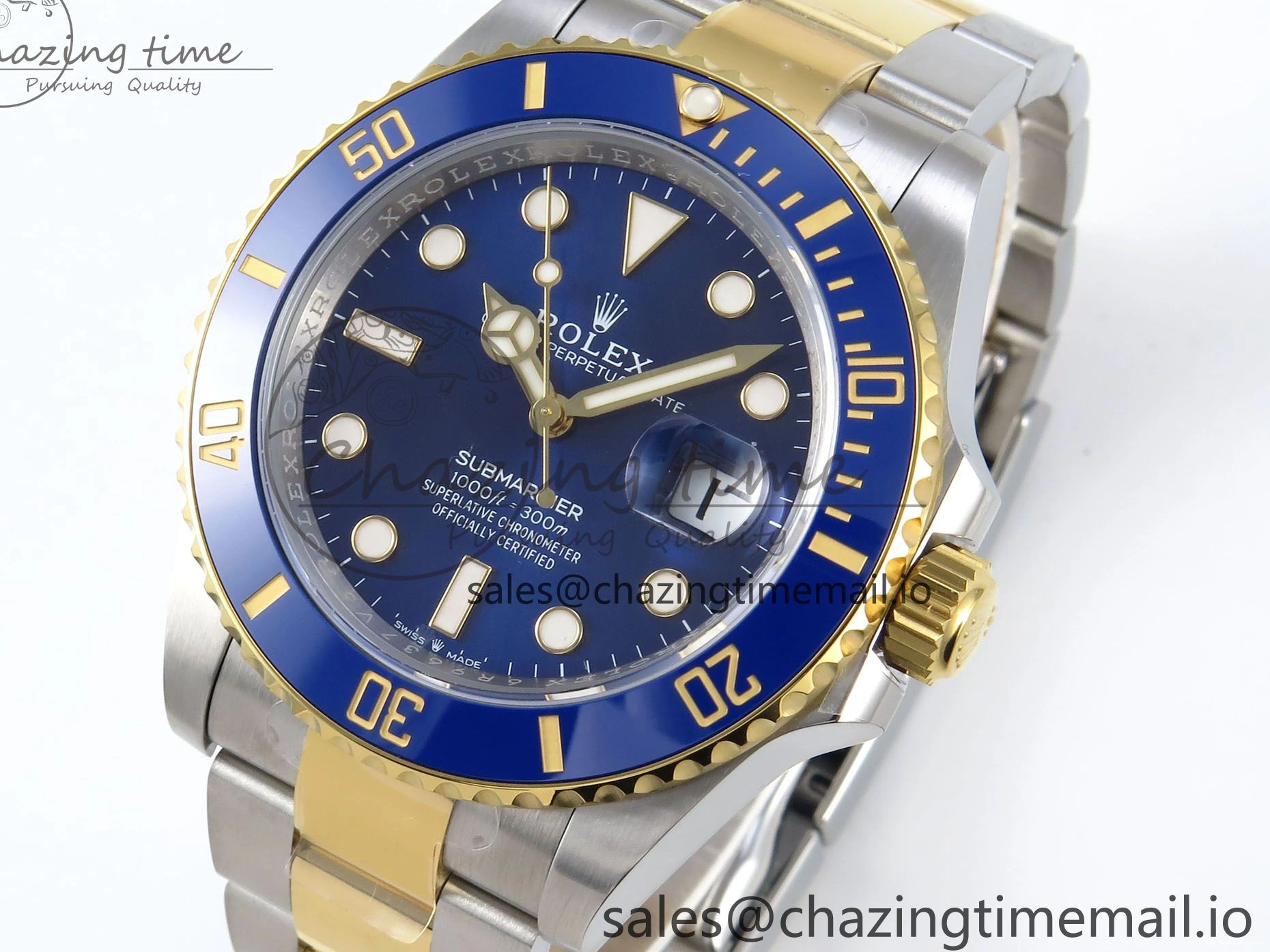 Best AAA Replica Sites Submariner YG Steel Bracelet 374 904L Dial 1:1 on Best Oyster Blue SH SS Edition Seasonal ARF SS YG 126613LB 0115